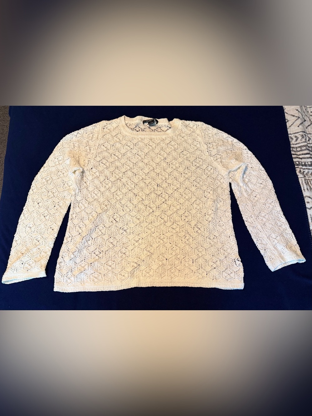 Ellen Tracy Cream Open-Knit Crew Neck Sweater